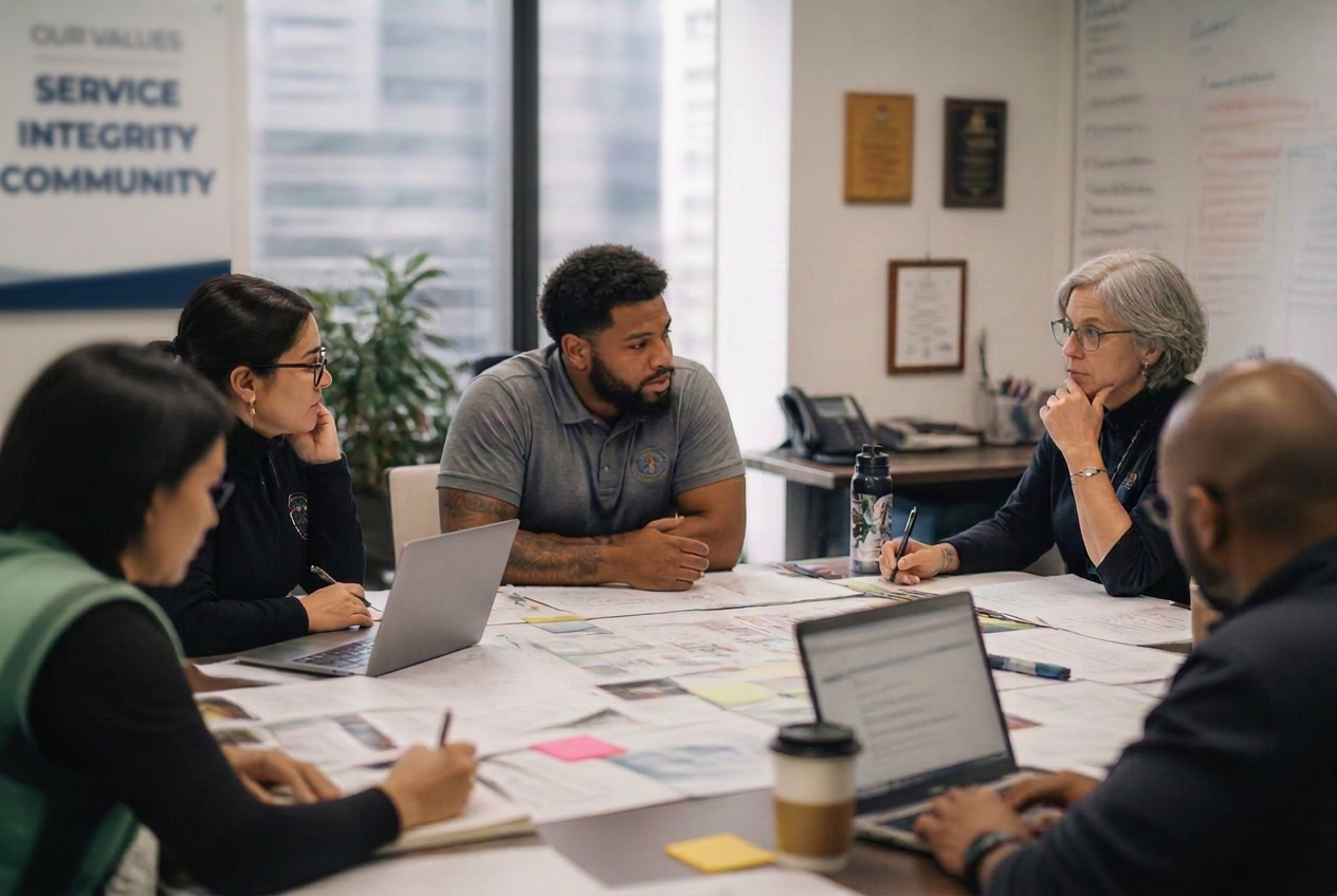Public-service team collaborating around a table